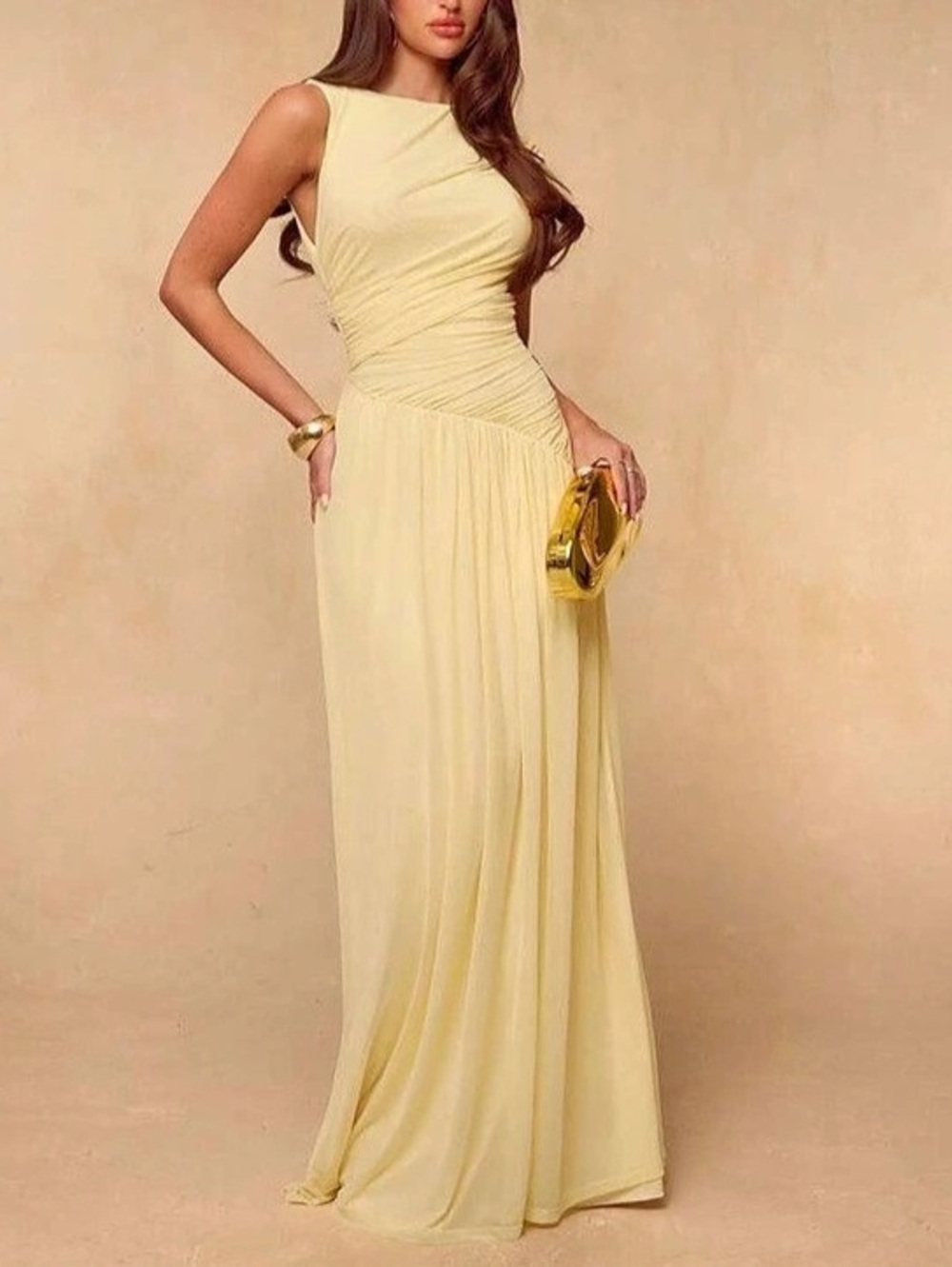 Ruched Maxi Dress in Yellow